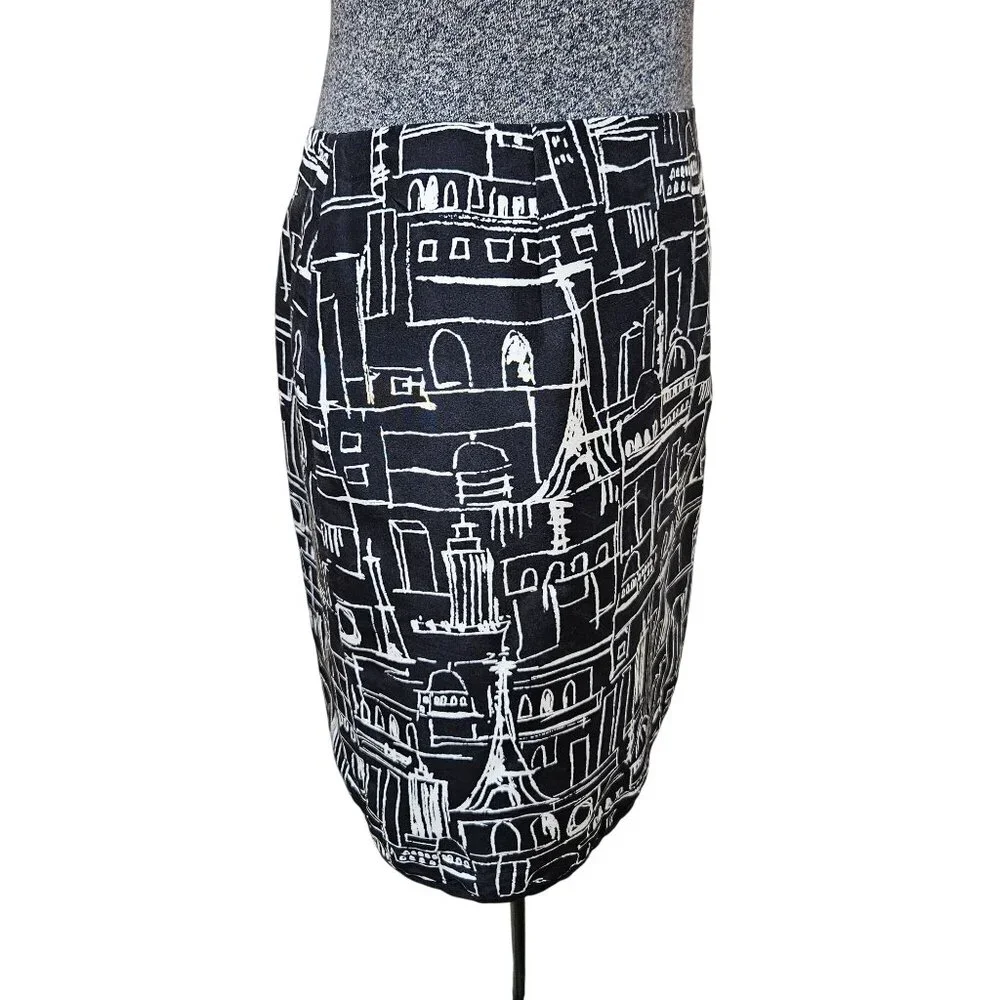 Grace Elements Skirt Womens Sz 8P Black White Silk Abstract Architecture Print - Picture 4 of 7